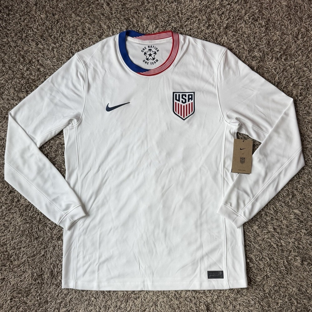 Nike United States Long Sleeve Home Soccer Jersey Mens Medium USMNT White NEW